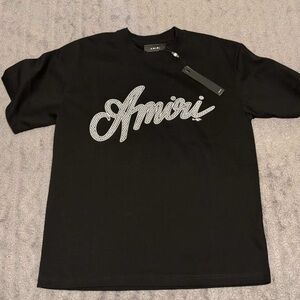 AMIRI Black T-Shirt with White Script Logo